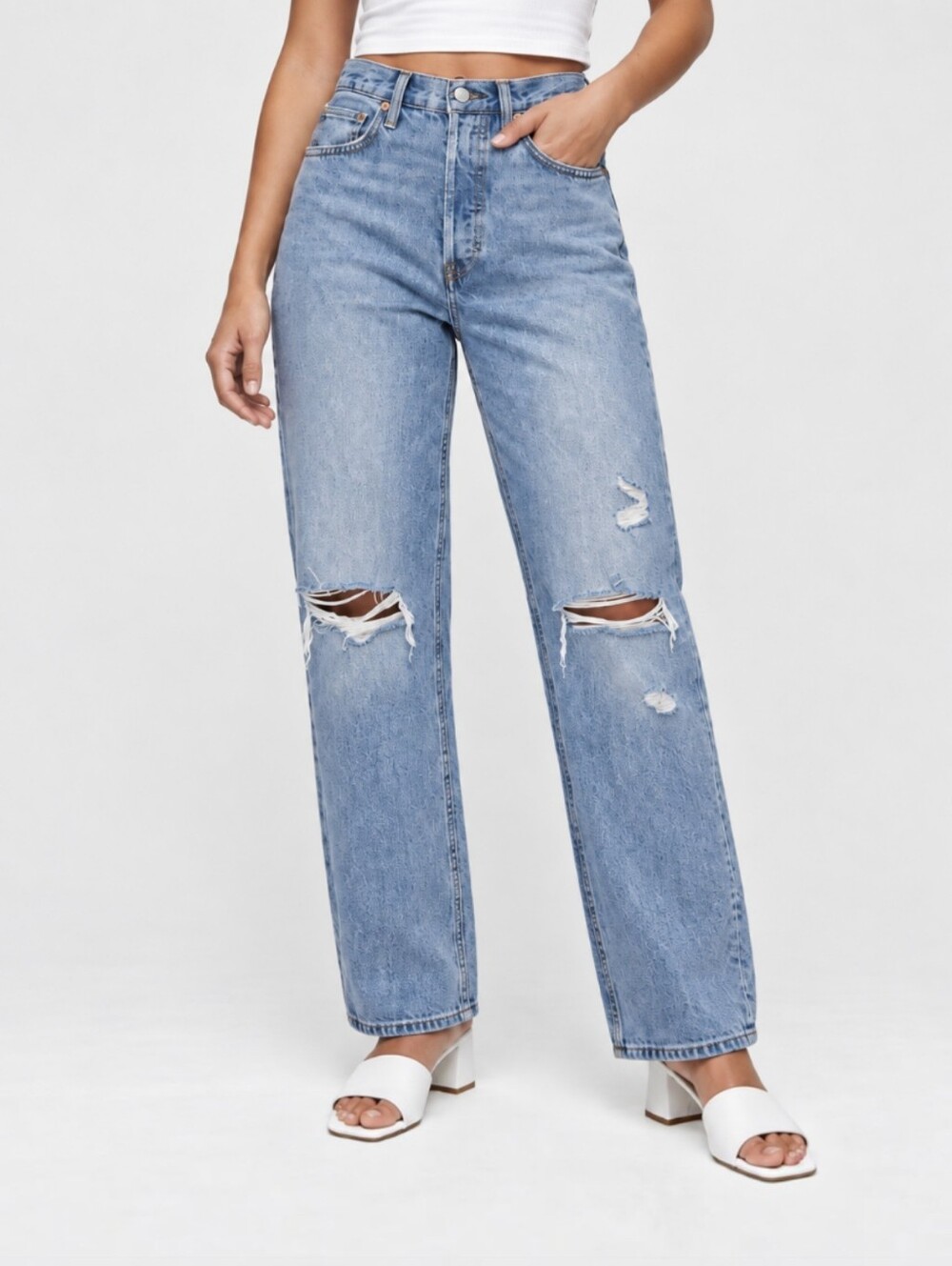 Aritzia Denim Forum Bonet High Rise Loose Distressed Jeans 90s Light Wash Sz 26